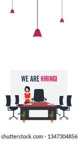 Business woman are hiring new staff. Vacant place in an office. Flat vector illustration. - Vector