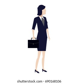 business woman hold briefcase standing full length