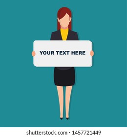 business woman hold on advertisement whiteboard isolated vector illustration