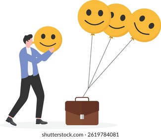 Business woman holding balloons with emotion or expression faces, happy, sad or fear.Emotional control and self regulation,

