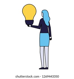 business woman holding bulb idea