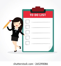 Business woman holding checklist board and pencil