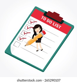 Business Woman Holding Checklist Board And Pencil