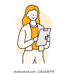 Business woman holding clipboard flat style illustration