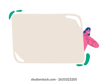 Business woman holding empty blank board. Flat vector illustration isolated on white
