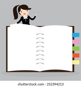 Business woman holding an empty notebook for use in presentations