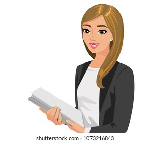 Business Woman Holding Files Vector Illustration Stock Vector (royalty 