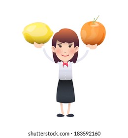 Business woman holding fruits over white background. Vector design. 