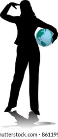 business woman holding a globe