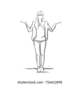 Business Woman Holding Open Palms Businesswoman Full Length On White Background Vector Illustration