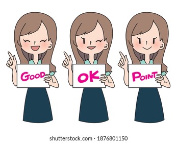 business woman holding papers. Hand drawn style vector design illustrations.