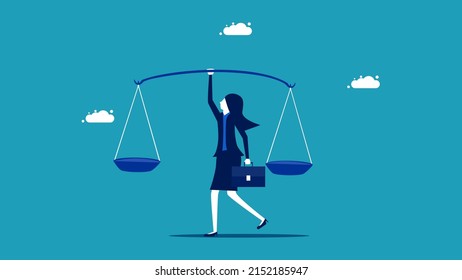 Business Woman Holding Scales. Business Justice Concept