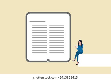 Business woman holding tablet checking document paper. concept of agreement or contract validation, financial or budget analysis