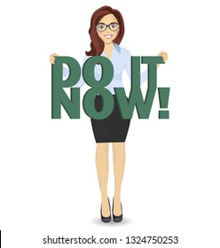 Business woman is holding text Do it now. Isolated