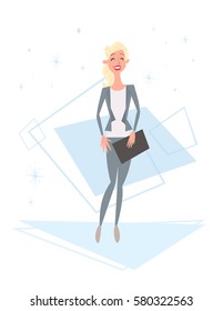 Business Woman Human Resources, Businesswoman Cartoon Character Full Length Flat Vector Illustration