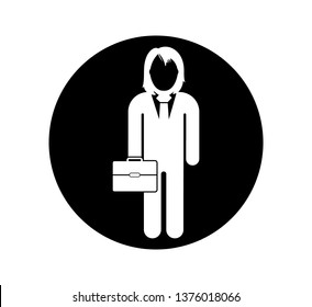 Business woman Icon with briefcase. Button style vector EPS.