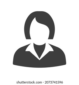 Business woman icon, vector avatar symbol. Female pictogram, girl, lady silhouette sign isolated on white background. Face, head, profile, user, worker, manager, businesswoman, office concept. EPS 10