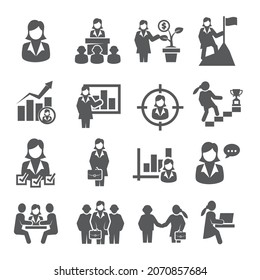 Business woman icons set on white background