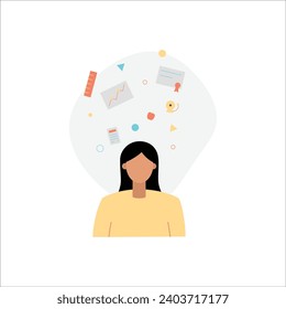Business woman with business icons. Vector illustration in a flat style.