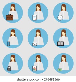 Business Woman Icons. Vector illustration for web design, signs, posters and documents