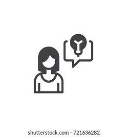Business woman and idea icon vector, filled flat sign, solid pictogram isolated on white. Symbol, logo illustration.