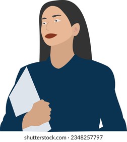 Business woman illustration. A woman is standing with a laptop.