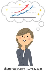 Business woman imagining the rise of the graph