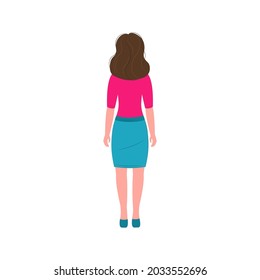 
business woman isolated on white background. vector flat illustration. Back view. Happy young woman 