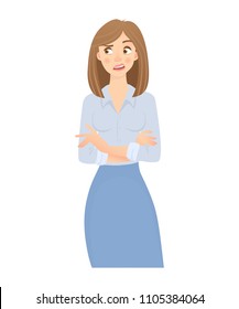 Business woman isolated. Business pose and gesture. Young businesswoman vector illustration. Crossed arms