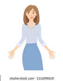 Business woman isolated. Business pose and gesture. Young businesswoman vector illustration. Hands in the side