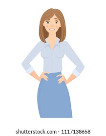Business woman isolated. Business pose and gesture. Young businesswoman vector illustration