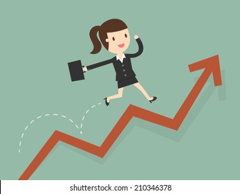 business woman jump over growing chart