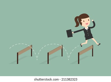 Business woman Jumping Over Hurdle