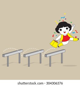 Business Woman Jumping Over Hurdle illustration