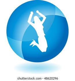 Business woman jumping web button isolated on a background.