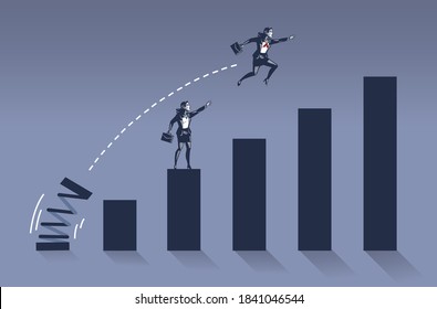 Business Woman Jumps High Overlapping Her Colleague on Bar Chart Illustration Concept