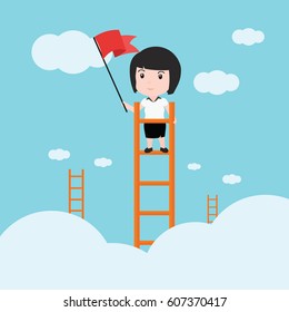 Business woman, a ladder Corporate of success.