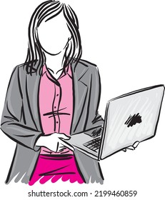 business woman with laptop business concept work working vector illustration