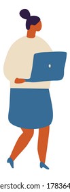 Business Woman With Laptop Flat Character Flat Vector