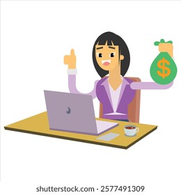 business woman with laptop illustration vector