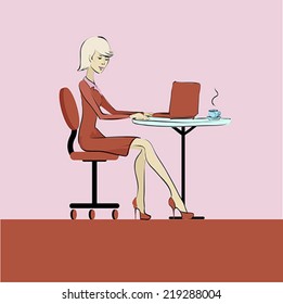 business woman with laptop in the office of the table