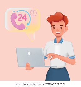 Business Woman with laptop and phone. 3d character vector design.