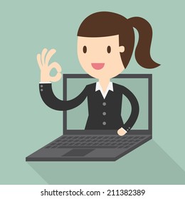 Business woman in laptop screen