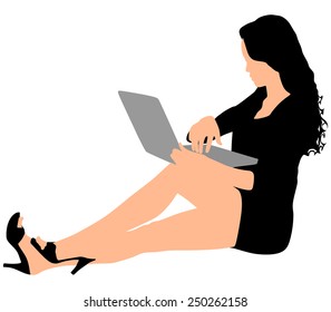 Business woman with a laptop, vector 