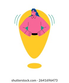 Business woman with large map pointer. Flat vector illustration isolated on white background 
