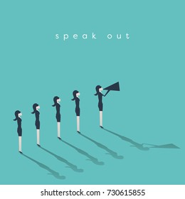 Business Woman Leader Speaking With Megaphone Business Vector Concept. Woman Leadership, Emancipation, Feminism, Movement Symbol. Eps10 Vector Illustration.