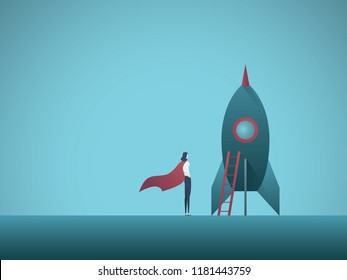 Business woman leader with startup symbol vector concept. Innovative female entrepreneur, symbol of success, power, leadership. Eps10 vector illustration.