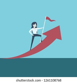 Business Woman Leader Vector Concept. Symbol Of Times Up Movement, Woman In Business, Emancipation, Success, Leadership, Vision. Eps10 Vector Illustration. - Vector