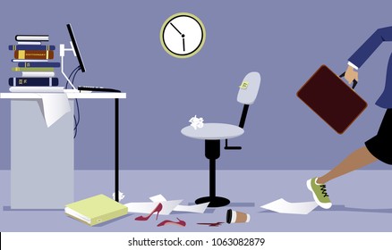 Business Woman Leaving Her Office Early, EPS 8 Vector Illustration