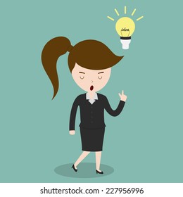 Business woman with light bulb over his head,Vector EPS10.